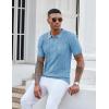 COOFANDY Knit Polo Shirts for Men Short Sleeve Textured Polo Shirt Slim Fit Summer Collared T Shirt with Pocket(Light Blue)