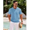 COOFANDY Knit Polo Shirts for Men Short Sleeve Textured Polo Shirt Slim Fit Summer Collared T Shirt with Pocket(Light Blue)