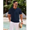 COOFANDY Knit Polo Shirts for Men Short Sleeve Textured Polo Shirt Slim Fit Summer Collared T Shirt with Pocket(Navy Blue)