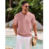 COOFANDY Knit Polo Shirts for Men Short Sleeve Textured Polo Shirt Slim Fit Summer Collared T Shirt with Pocket(Pink)