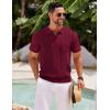 COOFANDY Knit Polo Shirts for Men Short Sleeve Textured Polo Shirt Slim Fit Summer Collared T Shirt with Pocket(Wine Red)