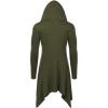 COOFANDY Long Hooded Cardigan Ruffle Shawl Collar Open Front Lightweight Drape Cape Overcoat with Pockets(Army Green)