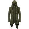 COOFANDY Long Hooded Cardigan Ruffle Shawl Collar Open Front Lightweight Drape Cape Overcoat with Pockets(Army Green)
