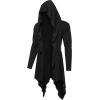 COOFANDY Long Hooded Cardigan Ruffle Shawl Collar Open Front Lightweight Drape Cape Overcoat with Pockets(Black Printed)