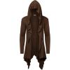 COOFANDY Long Hooded Cardigan Ruffle Shawl Collar Open Front Lightweight Drape Cape Overcoat with Pockets(Brown)