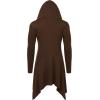 COOFANDY Long Hooded Cardigan Ruffle Shawl Collar Open Front Lightweight Drape Cape Overcoat with Pockets(Brown)