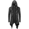 COOFANDY Long Hooded Cardigan Ruffle Shawl Collar Open Front Lightweight Drape Cape Overcoat with Pockets(Dark Grey)