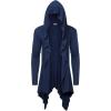 COOFANDY Long Hooded Cardigan Ruffle Shawl Collar Open Front Lightweight Drape Cape Overcoat with Pockets(Navy)