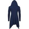 COOFANDY Long Hooded Cardigan Ruffle Shawl Collar Open Front Lightweight Drape Cape Overcoat with Pockets(Navy)