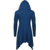 COOFANDY Long Hooded Cardigan Ruffle Shawl Collar Open Front Lightweight Drape Cape Overcoat with Pockets(Navy Blue)