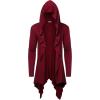 COOFANDY Long Hooded Cardigan Ruffle Shawl Collar Open Front Lightweight Drape Cape Overcoat with Pockets(Wine Red)