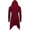 COOFANDY Long Hooded Cardigan Ruffle Shawl Collar Open Front Lightweight Drape Cape Overcoat with Pockets(Wine Red)