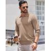 COOFANDY Long Sleeve Polo Shirts for Men Knit Polo Sweater Lightweight Ribbed Pullover Sweater(Light Khaki)