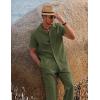 COOFANDY Men 2 Piece Linen Outfit Beach Button Down Shirt Casual Loose Pant Sets(Army Green)