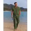 COOFANDY Men 2 Piece Linen Outfit Beach Button Down Shirt Casual Loose Pant Sets(Army Green)