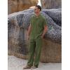COOFANDY Men 2 Piece Linen Outfit Beach Button Down Shirt Casual Loose Pant Sets(Army Green)