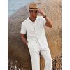 COOFANDY Men 2 Piece Linen Outfit Beach Button Down Shirt Casual Loose Pant Sets(A-white)