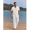 COOFANDY Men 2 Piece Linen Outfit Beach Button Down Shirt Casual Loose Pant Sets(A-white)
