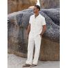 COOFANDY Men 2 Piece Linen Outfit Beach Button Down Shirt Casual Loose Pant Sets(A-white)