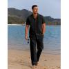 COOFANDY Men 2 Piece Linen Outfit Beach Button Down Shirt Casual Loose Pant Sets(Black)