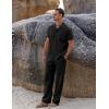 COOFANDY Men 2 Piece Linen Outfit Beach Button Down Shirt Casual Loose Pant Sets(Black)