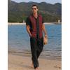 COOFANDY Men 2 Piece Linen Outfit Beach Button Down Shirt Casual Loose Pant Sets(Black Patchwork Wine Red Shirt/Black Pants)