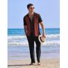 COOFANDY Men 2 Piece Linen Outfit Beach Button Down Shirt Casual Loose Pant Sets(Black Patchwork Wine Red Shirt/Black Pants)