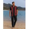 COOFANDY Men 2 Piece Linen Outfit Beach Button Down Shirt Casual Loose Pant Sets(Black Patchwork Wine Red Shirt/Black Pants)