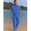 COOFANDY Men 2 Piece Linen Outfit Beach Button Down Shirt Casual Loose Pant Sets(Blue)