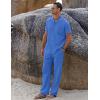 COOFANDY Men 2 Piece Linen Outfit Beach Button Down Shirt Casual Loose Pant Sets(Blue)