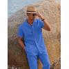 COOFANDY Men 2 Piece Linen Outfit Beach Button Down Shirt Casual Loose Pant Sets(Blue)