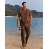 COOFANDY Men 2 Piece Linen Outfit Beach Button Down Shirt Casual Loose Pant Sets(Brown)