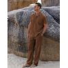 COOFANDY Men 2 Piece Linen Outfit Beach Button Down Shirt Casual Loose Pant Sets(Brown)