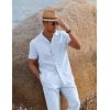 COOFANDY Men 2 Piece Linen Outfit Beach Button Down Shirt Casual Loose Pant Sets(Clear Blue)