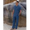 COOFANDY Men 2 Piece Linen Outfit Beach Button Down Shirt Casual Loose Pant Sets(Dark Blue)
