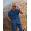 COOFANDY Men 2 Piece Linen Outfit Beach Button Down Shirt Casual Loose Pant Sets(Dark Blue)