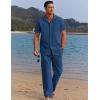 COOFANDY Men 2 Piece Linen Outfit Beach Button Down Shirt Casual Loose Pant Sets(Dark Blue)