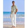 COOFANDY Men 2 Piece Linen Outfit Beach Button Down Shirt Casual Loose Pant Sets(Green Floral Shirt/White Pants)