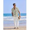 COOFANDY Men 2 Piece Linen Outfit Beach Button Down Shirt Casual Loose Pant Sets(Green Floral Shirt/White Pants)