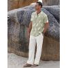 COOFANDY Men 2 Piece Linen Outfit Beach Button Down Shirt Casual Loose Pant Sets(Green Floral Shirt/White Pants)
