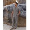COOFANDY Men 2 Piece Linen Outfit Beach Button Down Shirt Casual Loose Pant Sets(Grey)