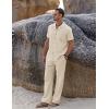 COOFANDY Men 2 Piece Linen Outfit Beach Button Down Shirt Casual Loose Pant Sets(Khaki)
