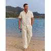COOFANDY Men 2 Piece Linen Outfit Beach Button Down Shirt Casual Loose Pant Sets(Khaki)