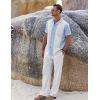 COOFANDY Men 2 Piece Linen Outfit Beach Button Down Shirt Casual Loose Pant Sets(Light Blue Patchwork White Shirt/White Pants)