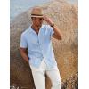 COOFANDY Men 2 Piece Linen Outfit Beach Button Down Shirt Casual Loose Pant Sets(Light Blue Shirt/White Pants)