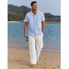 COOFANDY Men 2 Piece Linen Outfit Beach Button Down Shirt Casual Loose Pant Sets(Light Blue Shirt/White Pants)