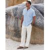 COOFANDY Men 2 Piece Linen Outfit Beach Button Down Shirt Casual Loose Pant Sets(Light Blue Shirt/White Pants)