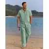 COOFANDY Men 2 Piece Linen Outfit Beach Button Down Shirt Casual Loose Pant Sets(Light Green)