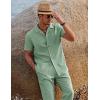COOFANDY Men 2 Piece Linen Outfit Beach Button Down Shirt Casual Loose Pant Sets(Light Green)