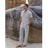 COOFANDY Men 2 Piece Linen Outfit Beach Button Down Shirt Casual Loose Pant Sets(Light Grey)